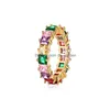 Trouwringen Hoge kwaliteit Regenboog Kristal Zirkoon Ring Verlovingsringen voor dames Mode Vierkant Baguette Cz Eternity Finge Dhgarden Dh2Jn