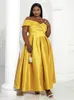 Casual Dresses Chic Gold A Line Long Party Dress For Women Elegant Off The Shoulder Bow Backless Shiny African Female Robes Lady Ball Gown