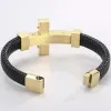 Strands Cross Bracelet Man Braided Leather & Gold Plated 316L Stainless Steel Men's Wrist Strap Bracelets Handles for Men Male Jewelry