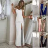 Podstawowe sukienki swobodne kobiety podzielone bodycon długie sukienka Maxi impreza ślub Prom formalny elegancki solidny biały bez rękawów bandaż tanie ubrania t240221