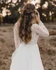 Robe de mariée de campagne modeste avec manches longues, col en V, en mousseline de soie et dentelle, robes de mariée pour jardin