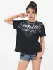 Damen-T-Shirts, Damen-Sommer-T-Shirts, Rundhalsausschnitt, kurze Ärmel, Buchstaben-Druck, Oberteile, lockere Passform, T-Shirt-Bluse