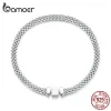 Bangles Bamoer 925 Sterling Silver Classic Square Buckle Bracelet Retro Braided Silver Chain Link for Women Platinum Plated Fine Jewelry
