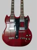 Two-head electric guitar, 6-string + 12-string, mahogany clear red body, cartridge + double-open cartridge, flat