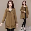 Trench da donna Cappotto con cappuccio da donna Primavera Autunno Coreano Allentato tutto-fiammifero Giacca a vento femminile di grandi dimensioni Capispalla medio-lungo da donna 4XL