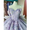Lila quinceanera klänning boll klänning från axeln 3d blommor applikationer korsett söta 15 vestidos de xv anos
