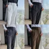 Herrenanzüge, Hose mit geradem Bein, Vintage-Anzughose mit hoher Taille, formeller Business-Stil, schmale Passform, gerades Bein, weicher, atmungsaktiver Stoff
