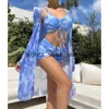 Mulheres Swimwear 2023 Três Peças Bikini Set Cover Up Cintura Alta Mulheres Impressão Para Feminino Terno de Banho TropicalH24221