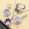 Sets 925 Silver Jewelry Sets Big Purple Amethyst Birthstone Earrings Rings Fashion Accessories Necklace Set Wiomen Gift Dropshipping
