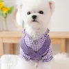 Vêtements de chien Summer Purple Chemises Plaid Fleur Vêtements Mince Deux Pièces Costume Chiens Vêtements Mignon Fille Chiot Teddy Schnauzer Tenues Pour Animaux De Compagnie Gilet