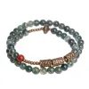 Braceletas Moss Stone Ocean Geads Peeds Pulsera de cobre martillado Dos filas Joyas de meditación de yoga para mujer Budismo femenino Zen Brazalete