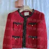 Contrast Color Women Jacket Cropped Elegant Luxury Designer Jackets Red Long Sleeeve Spring Coat