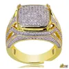 Cluster Ringe 18 Karat Gold Quadrat Diamant Ring Champion Motorrad Hip Hop Ringe für Männer Modeschmuck Will und Drop Lieferung Schmuck Ri Dhisv