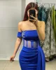 Taglie forti eleganti abiti da sera blu royal lunghi per donne senza spalline in rilievo per perline lunghezza vedi attraverso abiti da festa di compleanno di permetti