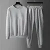 Mens O-neck Loose Casual Track Set 2024 New Spring Korean Sweatshirt Jogging Set Wool Fashion Simple Pulling Mens Solid Set 240221