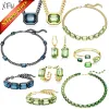 Set XFU Millenia New Green Collana Bracciale Anello Orecchini da donna Set di gioielleria raffinata Fascino in cristallo di alta qualità Confezione regalo Logo XFU