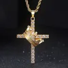 Pendants 18k Gold Filled Bling Zircon Diamonds Gemstones Crown & Cross Royal Cool Pendnat Necklaces for Men 60cm Chain Trendy Accessories