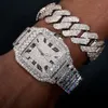 Hip Hop Sieraden Mannen Vergulde Sterling Sier VVS Moissanite Diamond Iced Out Cubaanse Link Armband Met Mechanisch Horloge