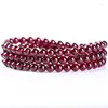 Strand Natural Red Garnet 3 Laps Beads Armband 6mm Women Men Lady Charming Clear Round