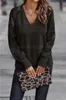 T-shirt pour femmes automne et hiver nouveau femme en V solide en V à manches longues à manches longues en dentelle en dentelle en tricot tricot t240221