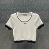 コントラストカラー女性ジャンパートップスシャツ半袖ニットシャツラグジュアリーデザイナーラウンドネックジャンパーニット