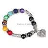 Perlé Nouveauté 10Mm Coeur Charme Perles Bracelet Pour Femmes Hommes Faits À La Main 7 Chakra Guérison Ncing Yoga Bracelets Rétro Bijoux Goutte De Dhudk