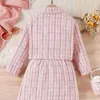 Clothing Sets Spring Autumn Baby Girl Set Pink Tweed Coat Solid Turtleneck T-shirt A-line Skirt Fashion Children 3-piece Clothes E51012