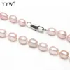 Necklaces YYW Fashion Jewelry 100% Natural Freshwater Pearl Necklace Crystal Thread Pink 89mm Pearl Long Necklace For Women Wedding Gift