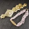 セットSunspicems Chic Pink Stone Morocco Jewelryセットメタルベルトマルチレイヤーチョーカーネカルチカフタンブローチアラビアの花嫁ウェディングジュエリー