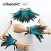 Punk Gothic Gloves Feather Wrist Cuff with Fake Collar Victorian Accessories Rave Party Carnival Stage Show Showgirl Arm Warmer 240219