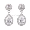 Stud Date Plaqué Or Cubique Zircone Goutte D'eau Forme Boucle D'oreille Pour Femmes Élégant Cuivre Cadeau Mariées Demoiselles D'honneur Goutte D Dhgarden Dhza3