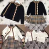 kids Casual Autumn Spring sets clothes Designer Girls baby set shorts girl Long sleeved cardigan pleated skirt 100-160 V8XR#