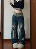 Dżinsowe jeansy modx vintage rozerwane kobiety grunge 90. estetyczne gyaru w stylu high street w lupgy dżinsowe spodnie Y2K Streetwear Koreańska moda