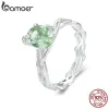 Anneaux Bamoer Vine Ring pour les femmes solides 925 Silver Silver Green Round Gemstone Ring For Wedding Engagement Bijoux BSR466