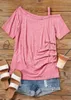 Women's T-Shirt Casual Summer Button Ruched One Sided Cold Shoulder Blouse for Women Fashion 2023 Elegant Loose Tank Tops Female Pullover T240221