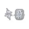 S925 prata esterlina jóias anéis de casamento banda para mulheres diamante quadrado flor gelo super espumante imitação diamante anel