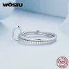 Rings WOSTU 925 Sterling Silver Love Heart Cubic Zirconia Wedding Double Rings Women Top Quality Promise Band Ring Party Jewelry Gift
