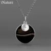 Naszyjniki inatury naturalny czarno -biały agat okrągły okrągły koło 925 Srebrny naszyjnik z kamienia szlachetny dla kobiet biżuteria