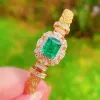 Bangles 14K Gold Color Rectangle Tourmaline Emerald Bracelet Vintage Female Charming Bangle Evening Party Banquet Fine Jewelry