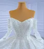 Abito da sposa lucido di lusso 2024 con spalle scoperte Manica lunga Ebmroidery Perline Paillettes Lace Up Puffy Abiti da sposa Custom Made Vestido De Novia