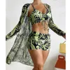 Mulheres Swimwear 2023 Três Peças Bikini Set Cover Up Cintura Alta Mulheres Impressão Para Feminino Terno de Banho TropicalH24221