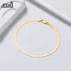 Bangles EFFIE QUEEN 14K Gold Italian 3mm Flexible Flat Herringbone Chain Bracelet for Women Men S925 Silver Bracelet Party Jewelry SB107