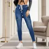 Damen-Jeans, Damen-Jeans, legere Arbeitskleidung, Kordelzug, elastischer Bund, schmale Passform, Hüftlifting-Leggings, schlankmachende Jean-Denim-Bleistifthose