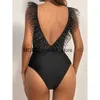 Dames Badmode 2022 Nieuwe Sexy Eendelig Badpak Klassieke Vrouwen Kanten Ruche Monokini Retro Zwarte Body Vintage Badpak GirlsH24221