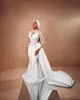 2024 ASO EBI ARABISKA Luxury Mermaid Wedding Dresses With Long Tail Spetsapplikationer Stain High Neck Långärmad afrikansk brudklänning för kvinnor