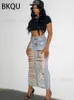 Saias 2023 Chic Rapped Skirt Mulher Fashion Cutout Cintura alta Saias longas de rua de rua Y2K Blue lavado Jean SKIRTS T240221