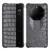 Äkta kohudsläder flip fodral för Huawei Mate 60 RS Crocodile Window View Cover