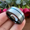 Bands 8MM Black Blue Wedding Band Tungsten Engagement Ring For Men Women Offset Groove Pipe Cut Fashion Jewelry Comfort Fit