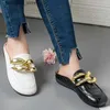 Projekt marki Kappy Złoty łańcuch Kobiet Zamknięte palec u nogi na muła buty kobiety okrągłe palce sandały swobodne slajdy klapki flop plus rozmiar Q240221