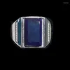 Cluster Rings Men Ring Natural Real Black Sapphire Rectangle Style 925 Sterling Silver 10 14mm 9ct Gemstone Fine Jewelry X239262